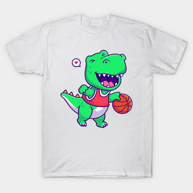 cute dinosaur playing basketball T-Shirt by sufian